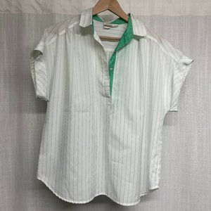 Vintage Pykettes, 1/2 button down white blouse green stripes. Made in USA